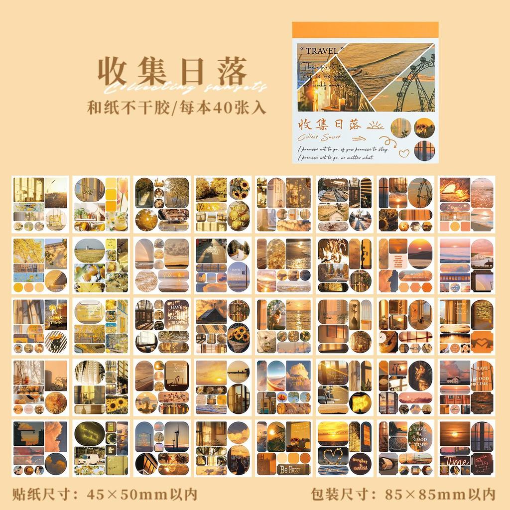 Libro di Adesivi a Tema Paesaggi Estetici da 40 Pezzi Stile Acquerello Sognante Forniture per Decorazioni Journal DIY