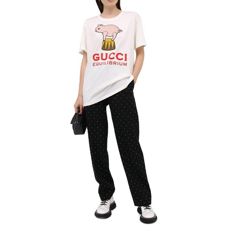 Gucci Drop Shoulder Sleeve T Shirt Women's Ecru 615044-XJCRI-9095