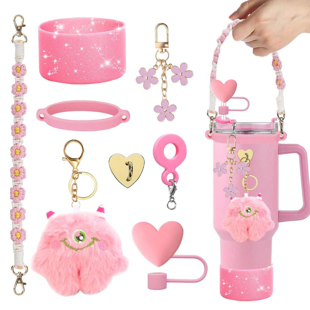 Stanley Cartoon Elf Pendant with Love Heart Peach Knot Rope and Straw Hat