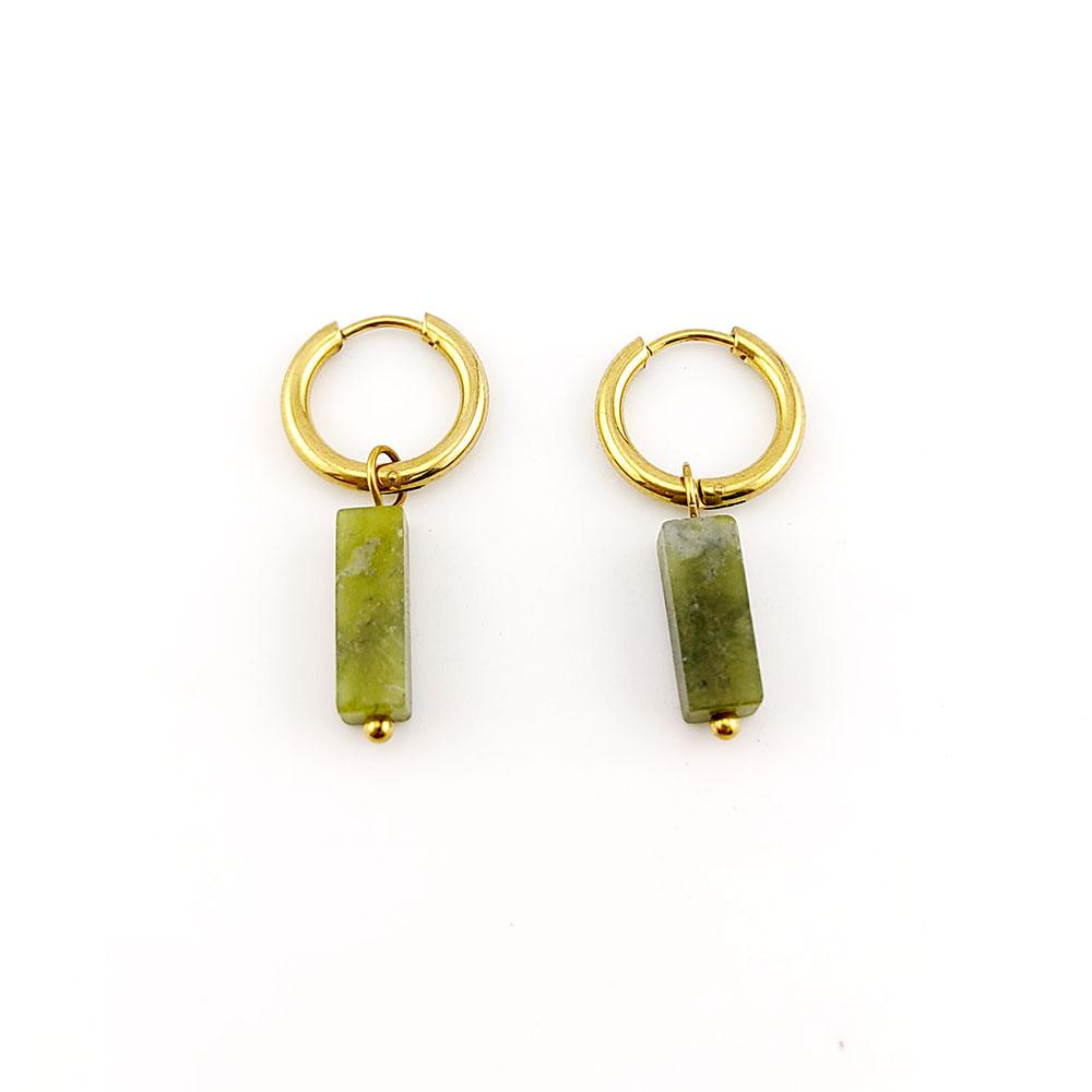 

HUIDANG Earrings With Stones Boucles d oreilles Square Natural Stones Small Hoops Earrings Woman New Trend зелений