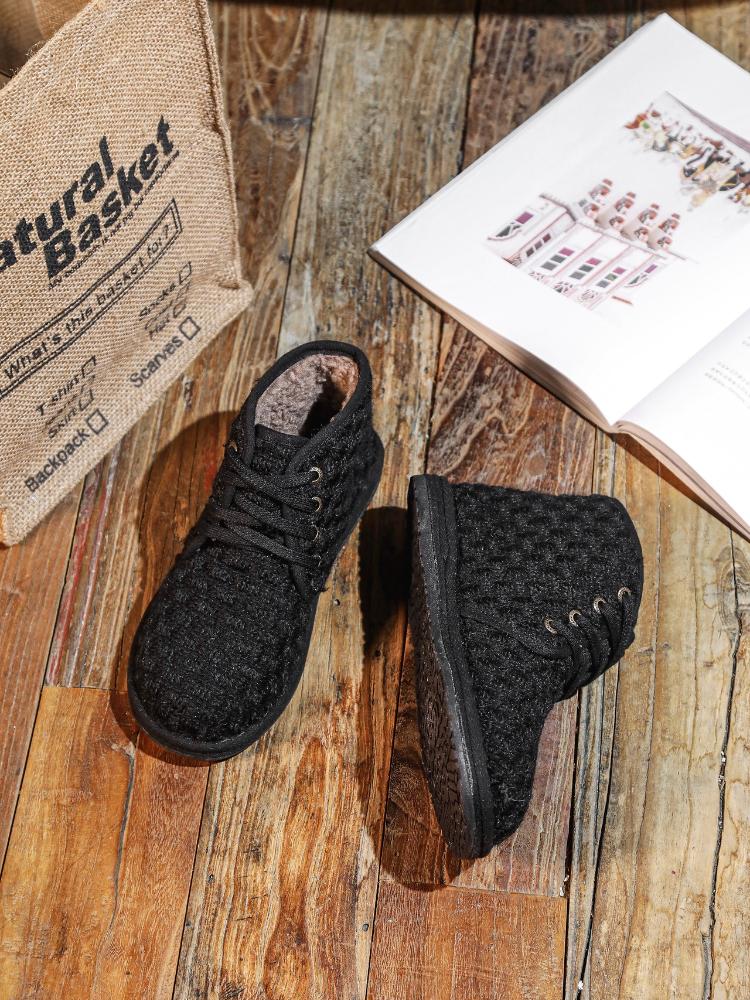 Johnature Botas curtas femininas casuais, sapatos de algodão quentes e de pelúcia, feitos à mão, com sola macia e cadarço, sapatos de pano