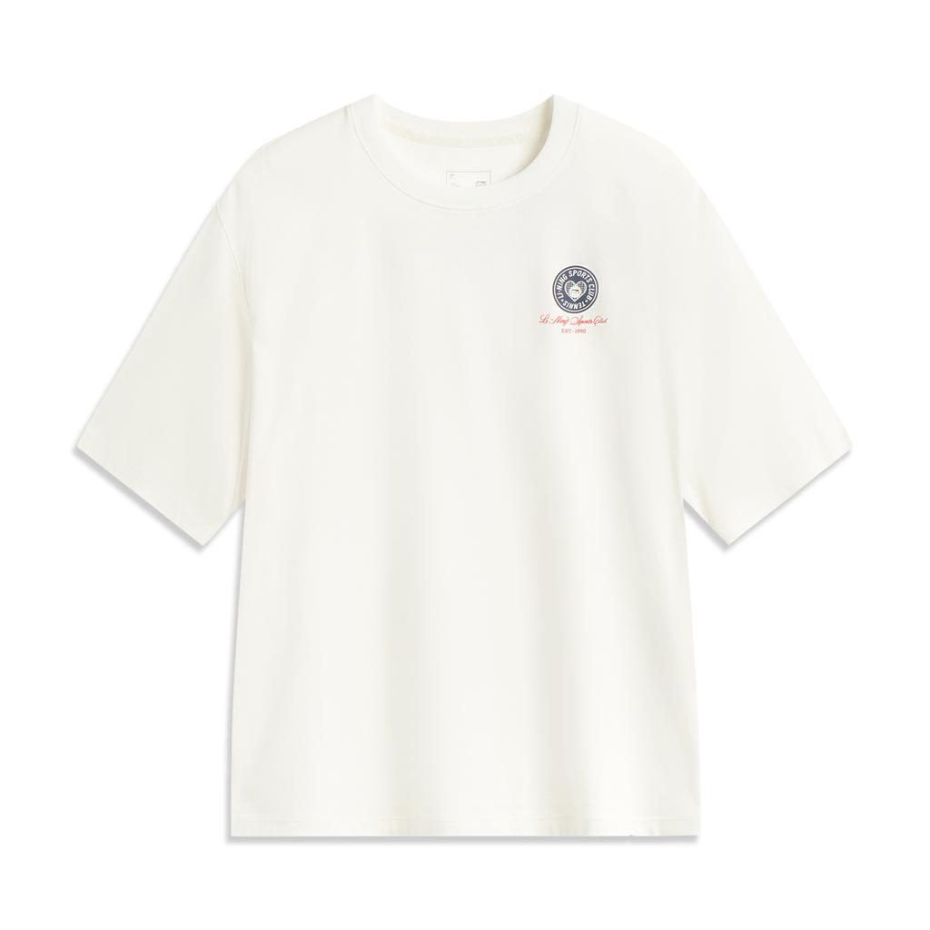 Li Ning Sports Lifestyle Series Letter Print Comfortable Simple Loose Drop Shoulder Round Neck Short Sleeve T-Shirt Women T-Shirt Off-White AHSV458-1