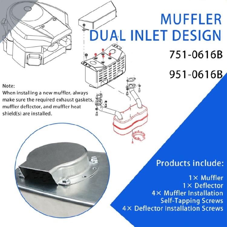 Schalldämpfer-Kit für Rasenmäher, 951 0616B Auspuffteil mit zwei Anschlüssen und Metallgehäuse für Wartung, Reparaturarbeiten und Serviceeinsatz von Rasenmähern
