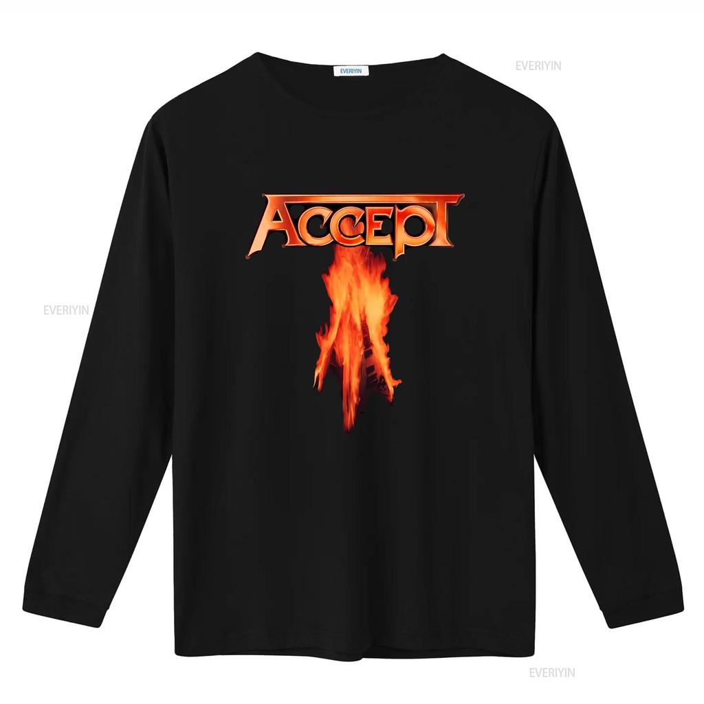 Accetta Flying V Maglietta Ufficiale Design Fiamma da Uomo Merchandising Band Rock vintage Lavata uomo Comoda Traspirante