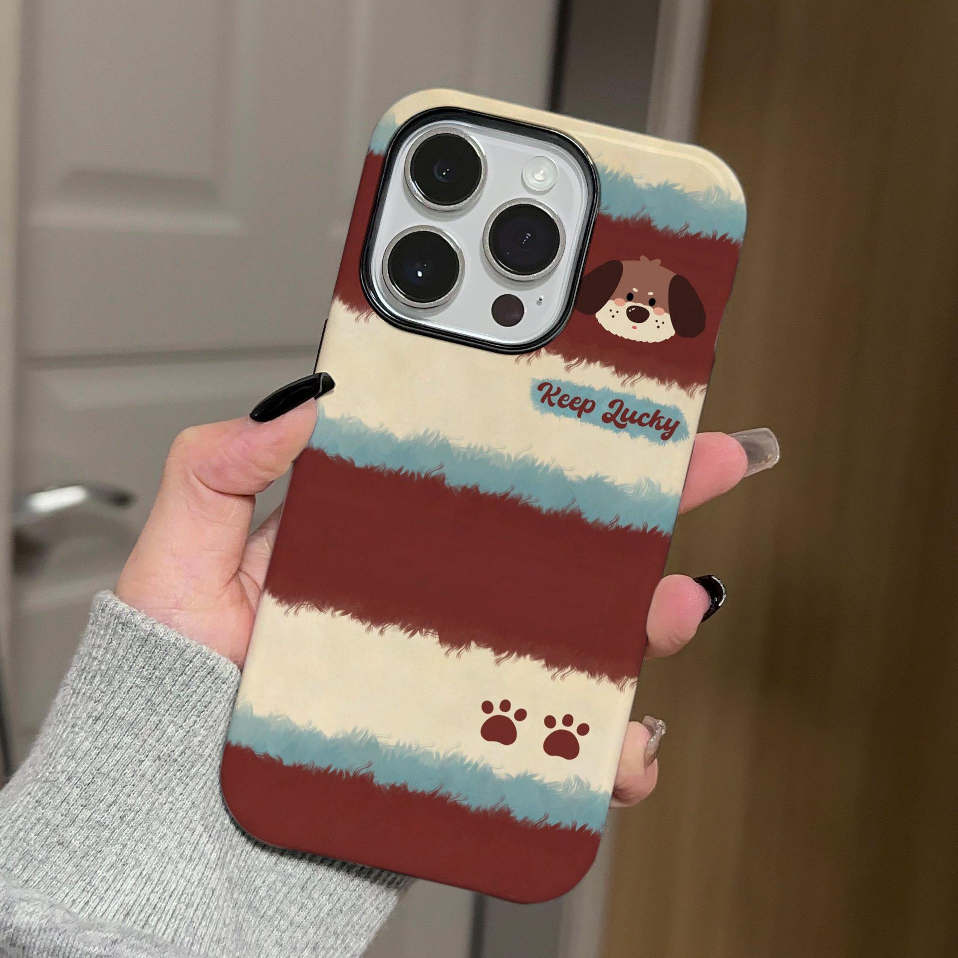 

Striped Cartoon Puppy Case for iPhone 16 Pro Max and 14 with Full Lens Coverage 16 Plus