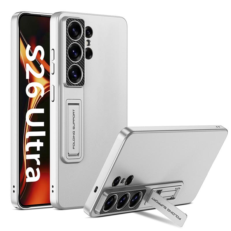 Luxury Invisible Folding Stand Holder Phone Case For Samsung Galaxy S26 S25 S24 S23 Ultra Metallic Ultra Thin Matte PC Cover