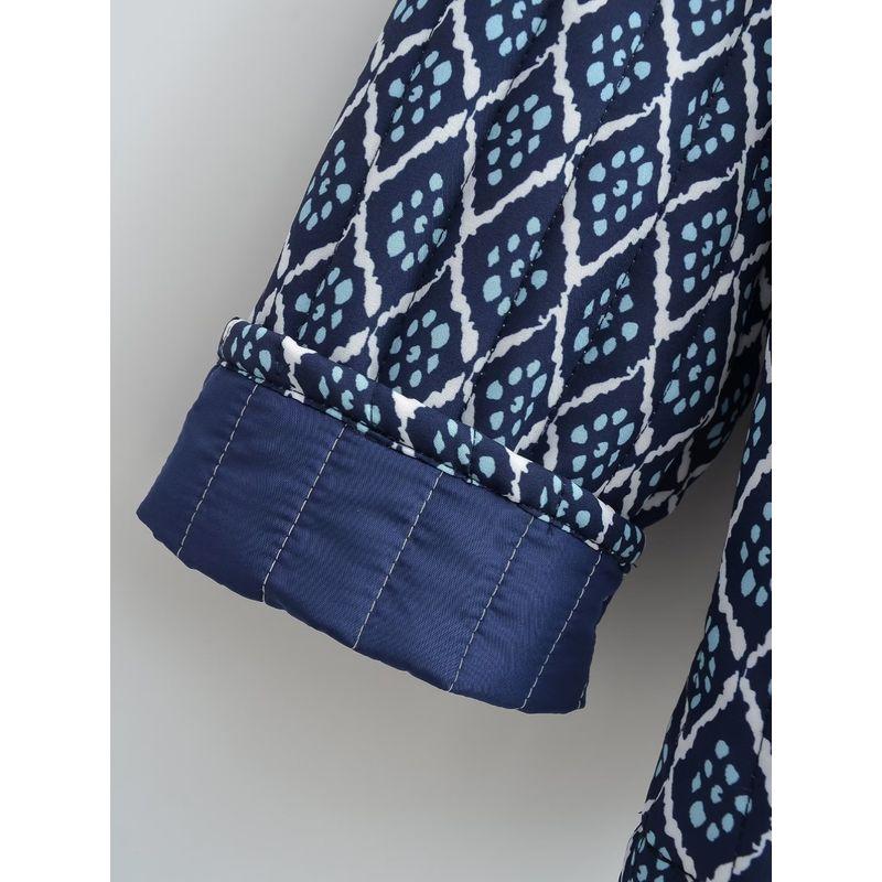 Kaslead Fashion Style Blue Rhombus Prints Cotton Coat