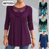 Camicette e camicie a maniche lunghe con scollo a V, stampate in tinta unita, casual e alla moda da donna