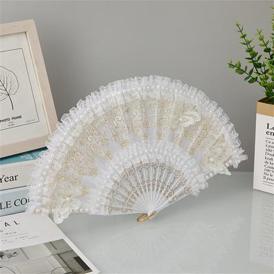 Mode Bruiloft Witte Kant Vouwventilator Plastic Bruiloft Cosplay Feest Huis Decoratieve Ventilator Oude Bruid Handventilator Decoratie