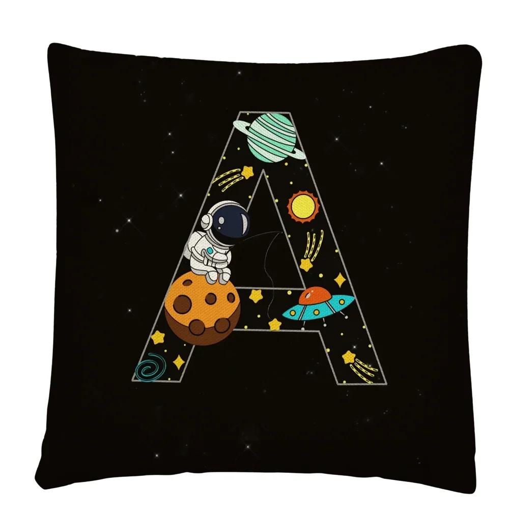 Astronaut Letter Cartoon Pattern Cushion Cover Pillowcase Home Sofa Car Decorative