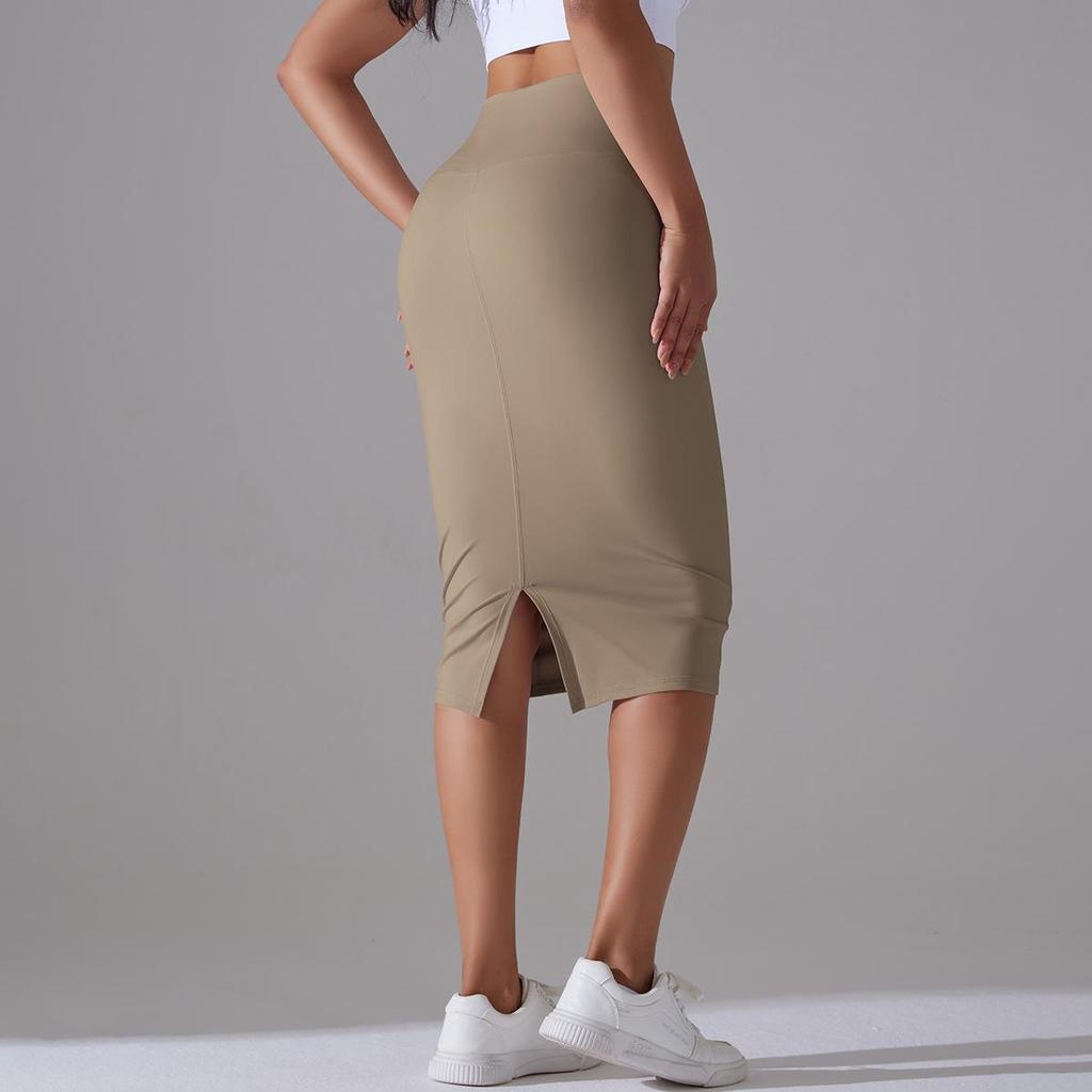 Hoch enger Wickel-Hüftrock, Sportrock, hochelastisch, gebürstet, mittellanges, lässiges Yoga-Kleid mit Schlitz für Damen