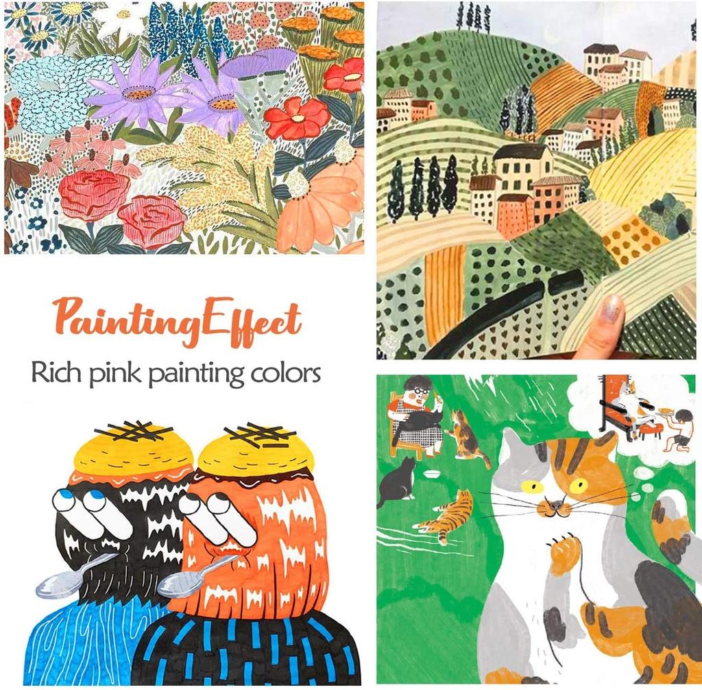 M ZSCM Illustration 100 Brush and Extra Fine Color Pen Art Marker Watercolor Brush Vivid for Picture Adult Coloring Storage Case Included Pens,