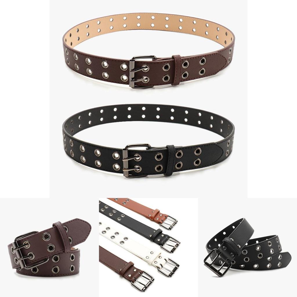 Street Style Punk Belt In Faux Leather With Double Row Hole For Men Women Casual And Party Looks