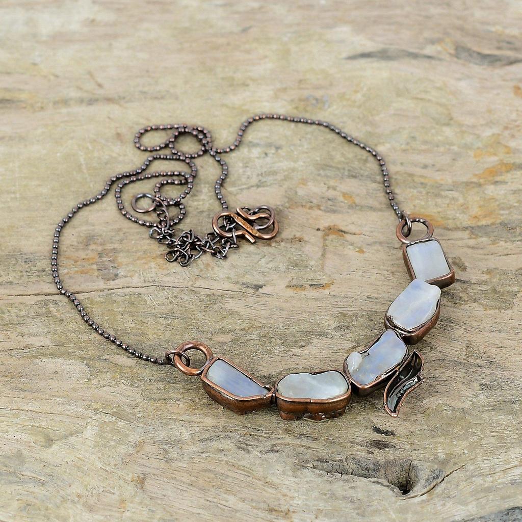 Collier Pierre de Lune Arc-en-ciel Brut Collier Cuivre Électroformé Collier Chaîne Réglable Bijoux Électroformés Faits Main Colliers Pierres Précieuses