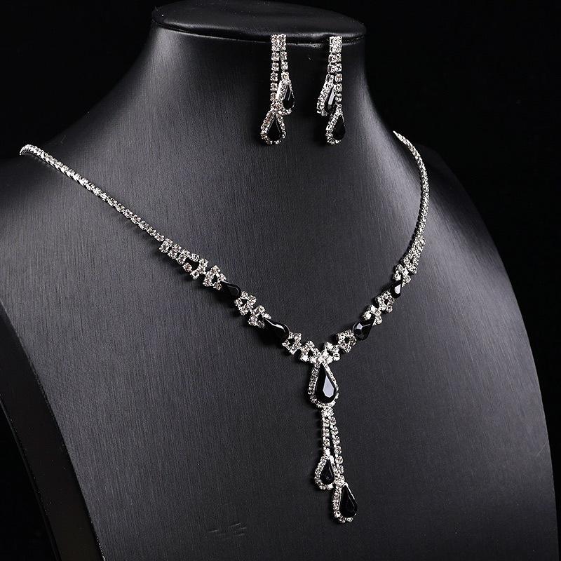 European  American Fashion Purple Crystal Bridal Necklace  Earring Set for Women