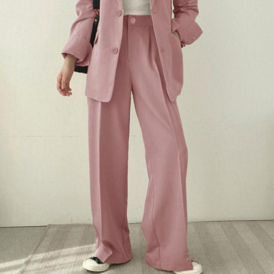 Yousheng Women Coat Pants Turn-down Collar Double Button Closure Cardigan Long Sleeve Jacket High Waist Straight Trousers Lady Formal Commute Outfit