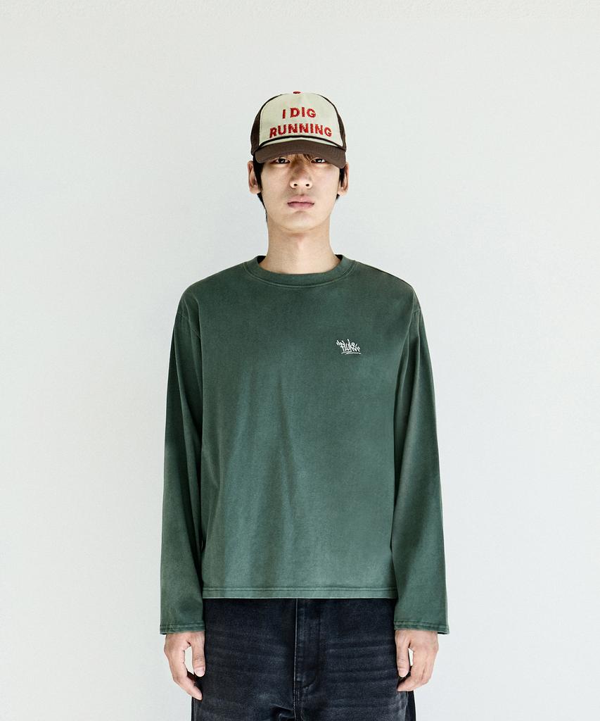 Peullukeu Signature Logo Pigment Crop Long Sleeve Blue Green Flt719