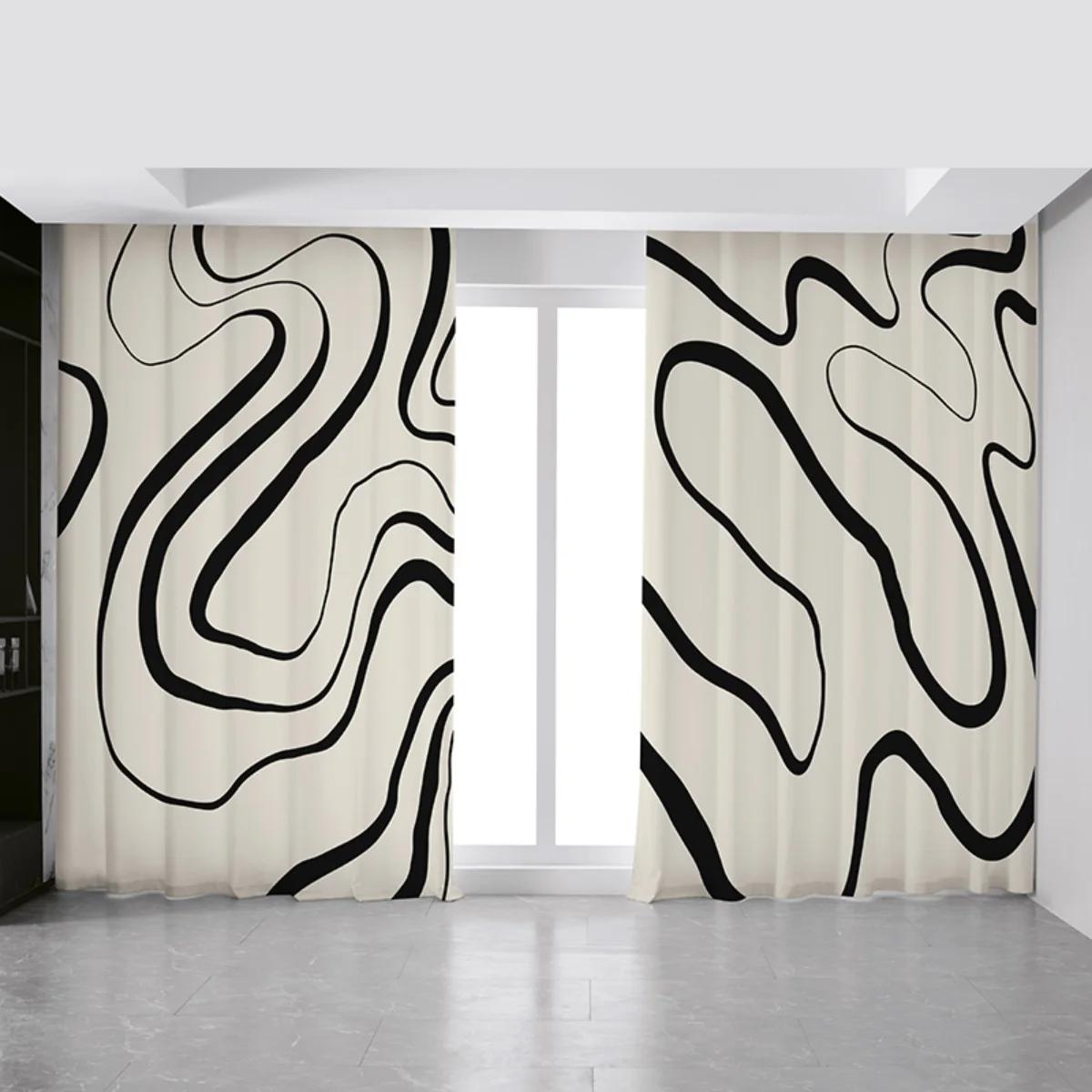 

Style High Shading Curtain Light Luxury Simplemodern Living Room Bedroom Black White Zebra Thick New Nordic Curtains Blocking Polyester Sitting Window W100*H130(CM)-Rod Pocket&2PCS