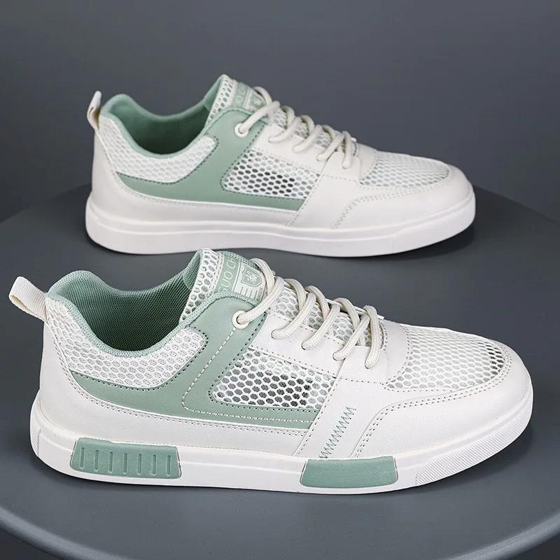 Fashion SYTK Men Shoes Breathable Thin Hollow Mesh Shoes Canvas Shoes Korean Style White Shoes Thick Sole Sneakers Trendy Shoes