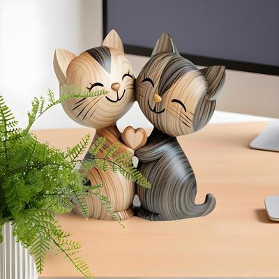 2D Flache Katze Holz Hund Paar Skulptur Enthusiasten Geschenk Helles und Dunkles Holzmaserung Desktop Eingang Schreibtisch Zubehör