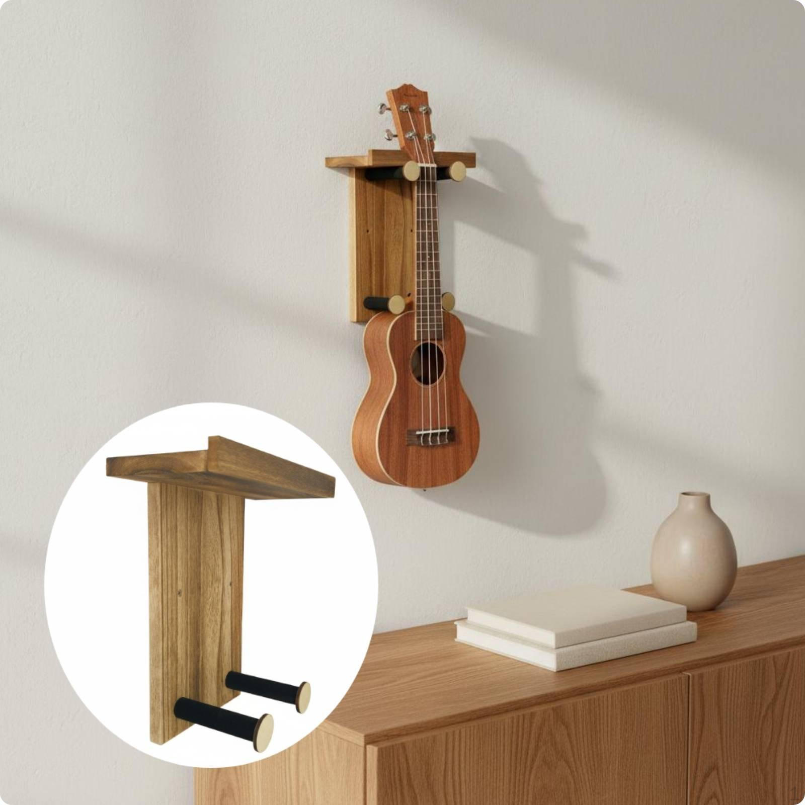 Wooden Guitar Hanger Decorative Wall Display Shelf Space Saving Ukulele for