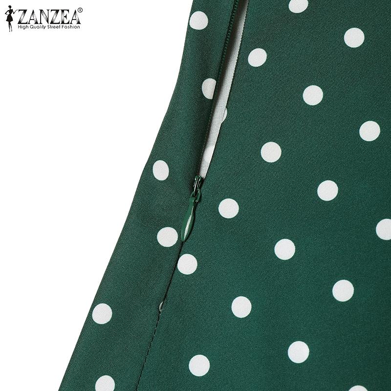 ZANZEA Women Casual Square Collar Short Sleeve Polak Dot Print Dress