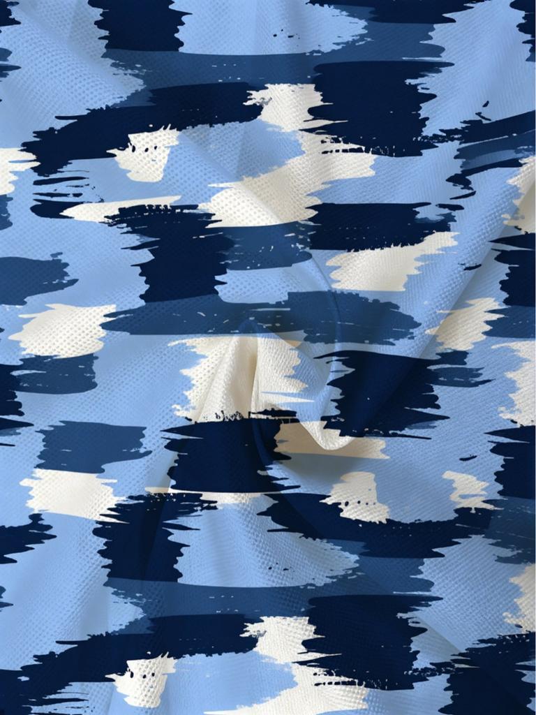Printed Design – Non-Textured Men's Golf Polo Shirt with Blue Abstract Pattern, Made of Fiber, Is Perfect for Casual Activities, Work Attire, or