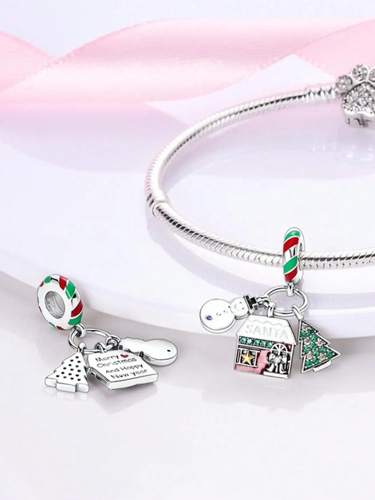 Copper Plated Original Charms Christmas Snow House Socks Beads Fit Bracelet Women'S Jewelry Gift