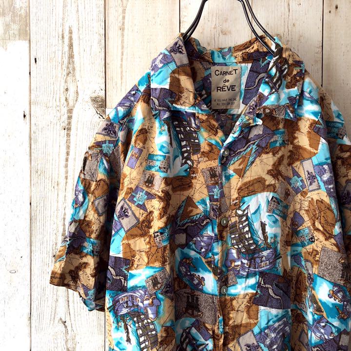 

[USED] Extremely rare all-over print shirt, vintage aloha shirt, retro K-pop BTS