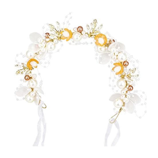 

Fairy Girl Headband Bright Color Imitation Pearls Flower Decor Princess Hair Hoop Party Crown Hair