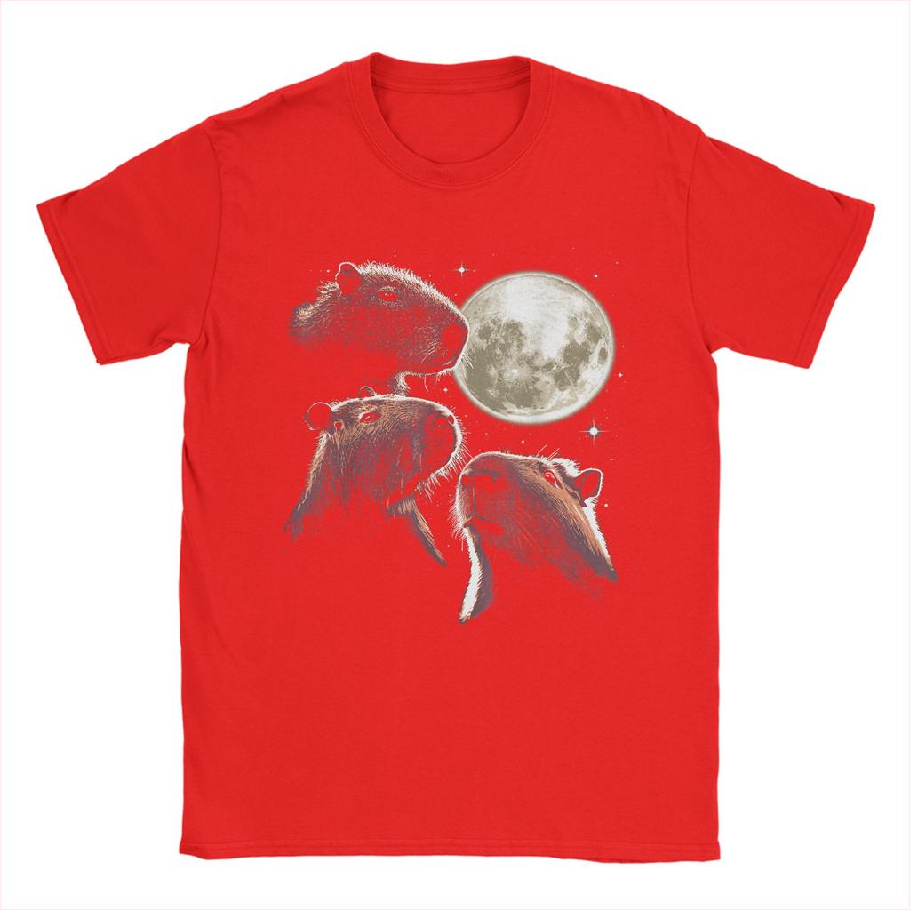 Three Capybara Moon Funny Capybara Meme Mystical Capybara Cotton TShirt For Unisexs Summer T Shirts Tees Big Size Cheap Tops