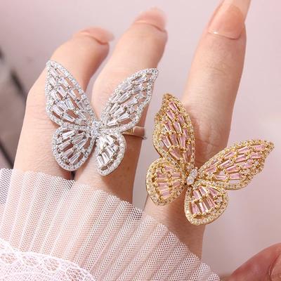 New Sight New Fashion Brand Jewelry Zirconia Butterfly Engagement Rings for Women Gift Adjustable Open Wedding Rings