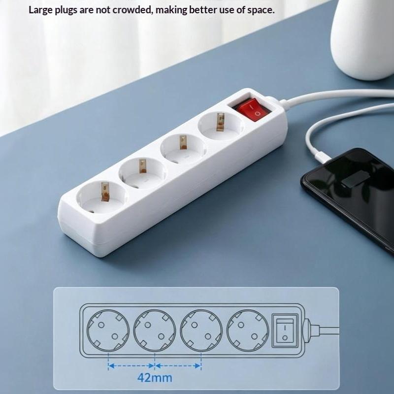 1Pcs Light Switch With Extension Cable 2/3/5 Meters Eu Home Standard German Type Power Strip 3/4/5 Sockets In Row Flat Adapter