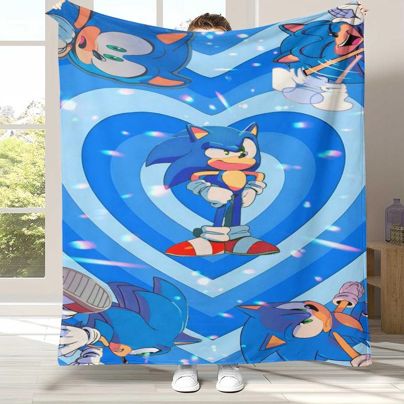 Retro S-Sonic Cartoon Game Flannel Blanket,Ultra Soft Warm Plush Throw for Home Bedroom Bed Sofa Cover Camping Picnic Gift