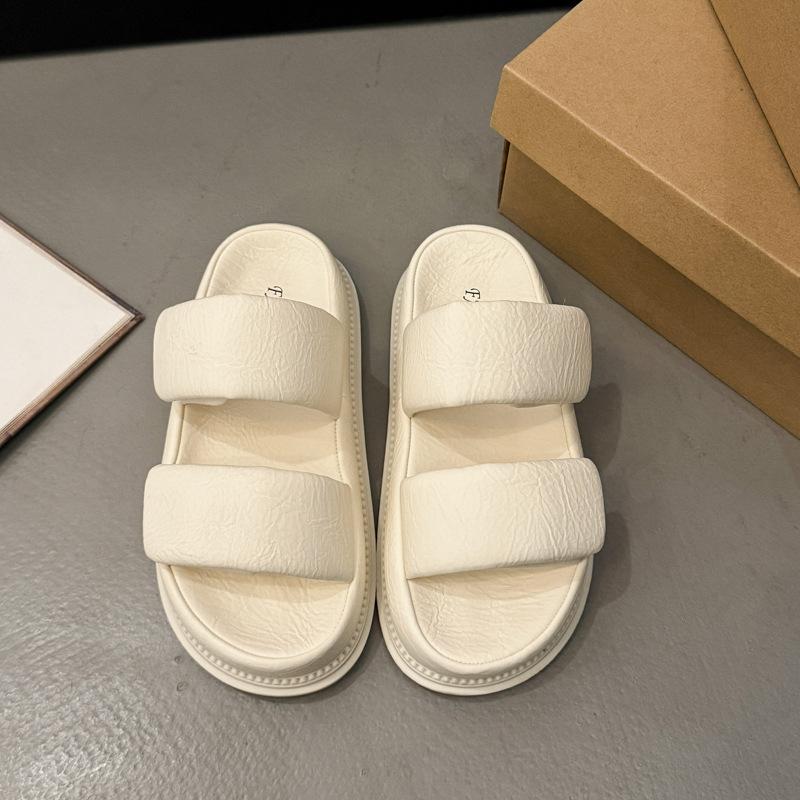 

Cowhide version thick-bottomed cool slippers women s outer wear 2025 new summer with skirts casual versatile fairy wind one-word drag 40 бежевый