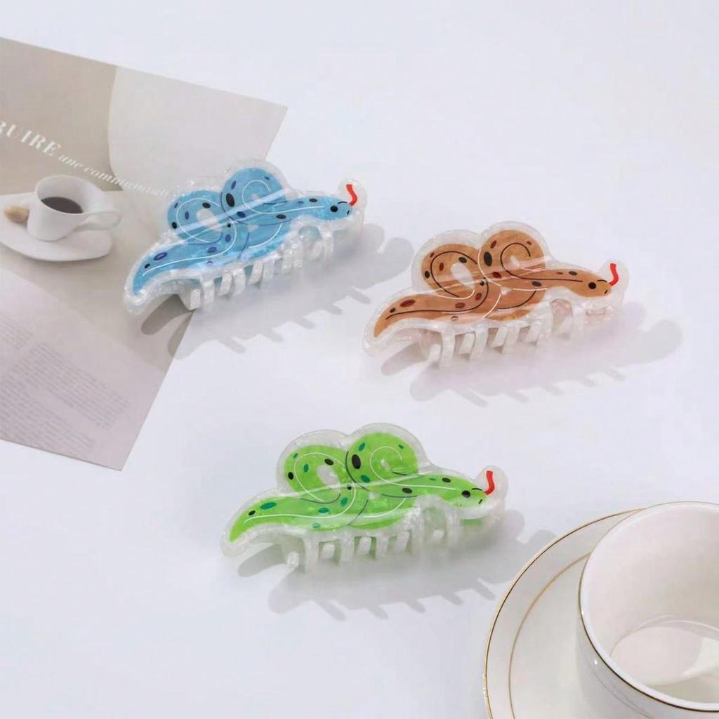 1pc Amber Caramel 1pc Acetic Acid Cartoon Cute and Bizarre Small Snake Grab Clip Personalized High End Shark Clip