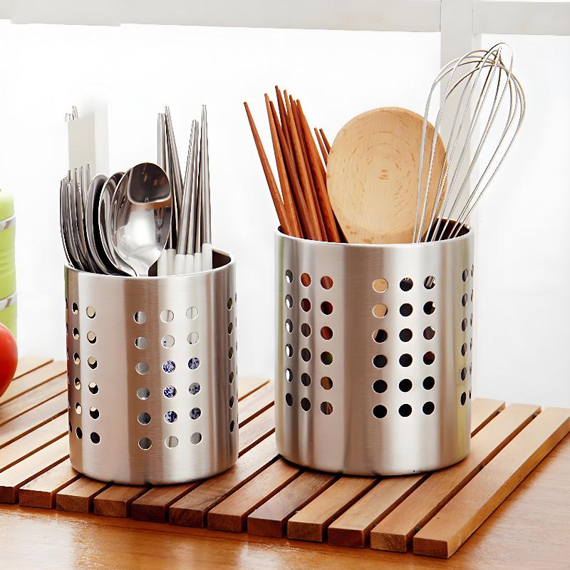 1/2 Piece Stainless Steel Cylindrical Chopstick Cutlery Storage Box Suitable For Home Kitchens, Restaurants, And Dormitories
