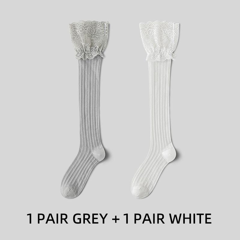 Women's Floral Lace Calf Socks Lolita Girls Thigh High Over Knee Stockings Retro Warm Boot Socks JK Style