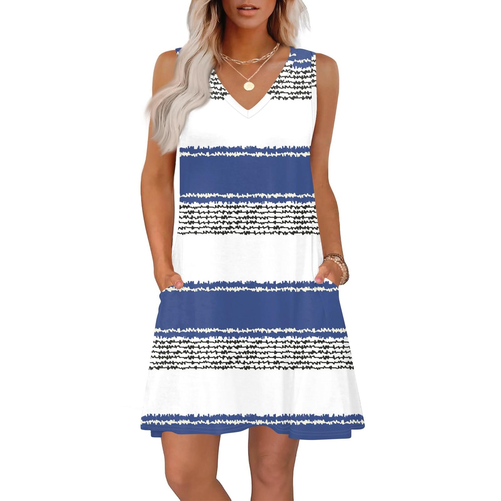 

Женские летние платья свободного кроя с принтом V-образным вырезом без рукавов сарафаны пляжное гавайское платье с карманами XXL