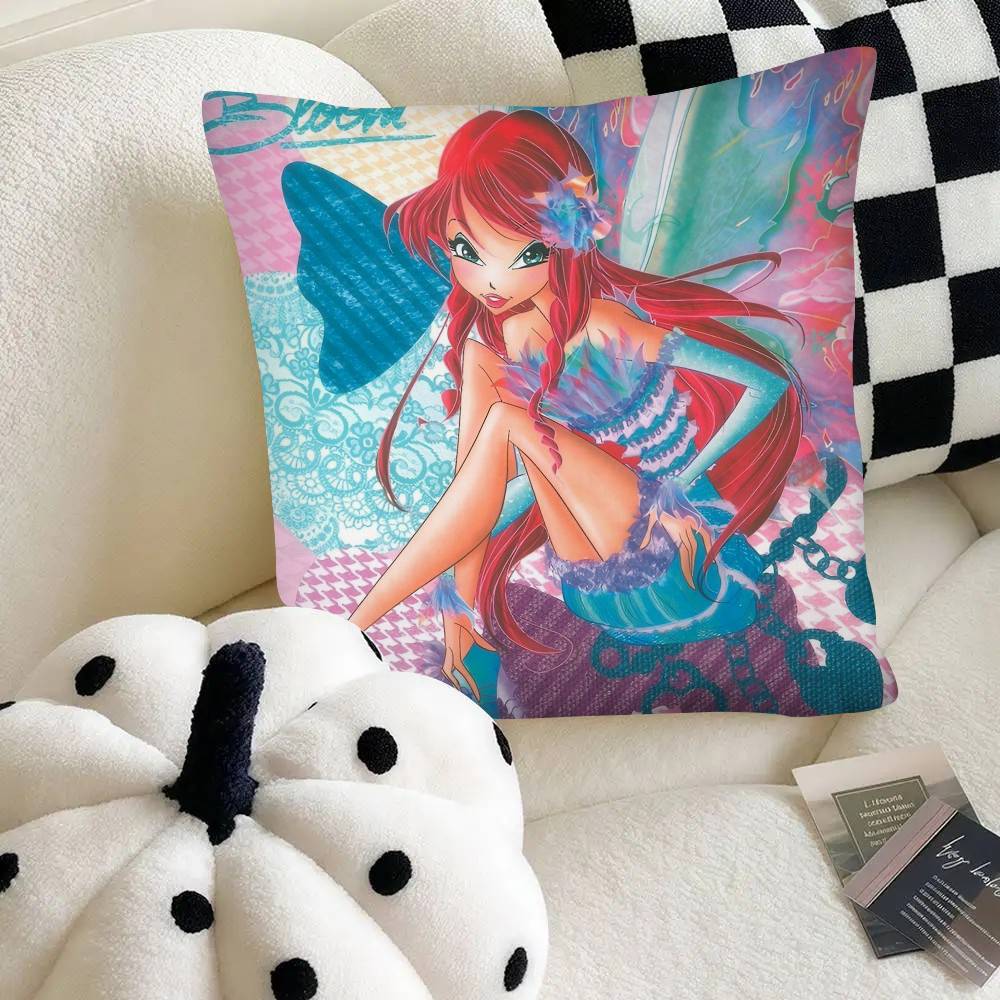 Отправка Детям Милая Девочка Мультяшная W-Winx Наволочка Квадратная Подушка Спальня Диван Досуг Комфортная Подушка Автомобиль Дом Украшение 40cm x 40cm