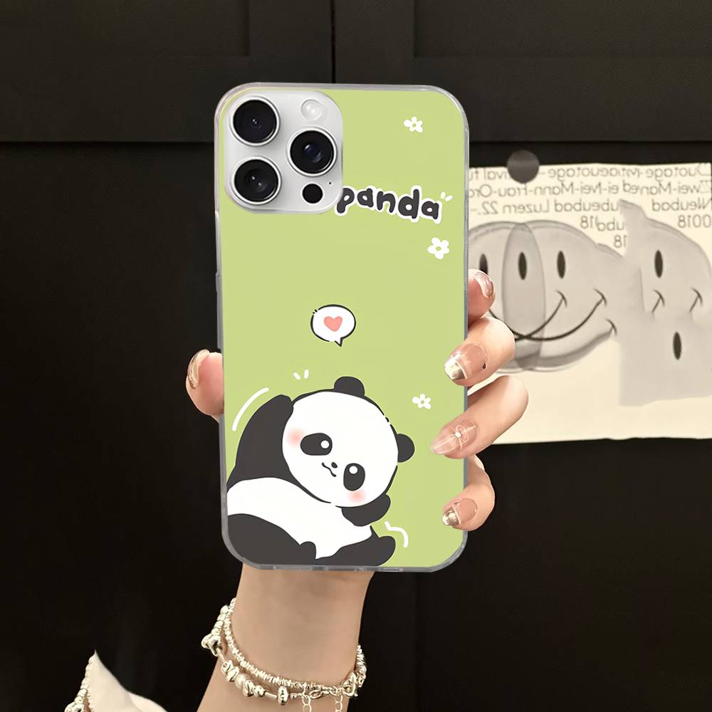 Anime Panda Water Ripple Phone Case For iPhone 17 16 11 12 13 14 15 Pro Max Plus Back Cover