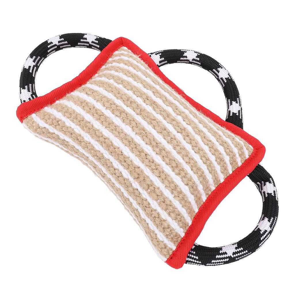 Bettkudde med 3 starka handtag Jute Rivtålig Interaktiv Lek Hundbett Dragkudde för Vuxen Hund Röd