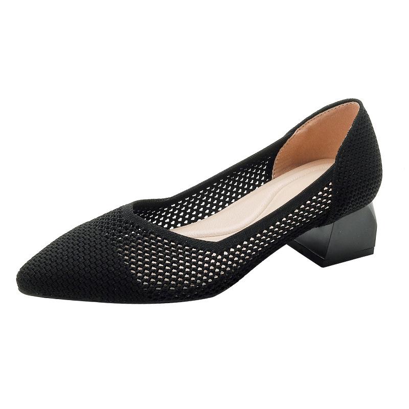 

Туфли принцессы с полым каблуком, вязаные остроносые темпераментные одинарные туфли, летние новые женские туфли на высоком толстом каблуке, туфли-лодочки 40