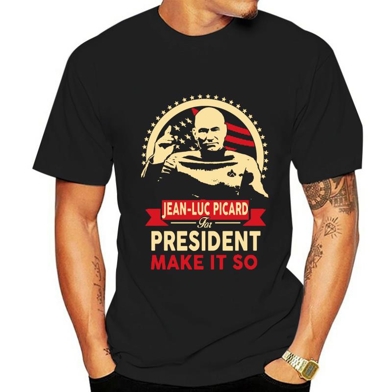 New humor tee shirt black Men Cotton brand Tshirt JEAN LUC PICARD FOR PRESIDENT STAR SHIRTS vintage graphic t-shirt Short sleeve S