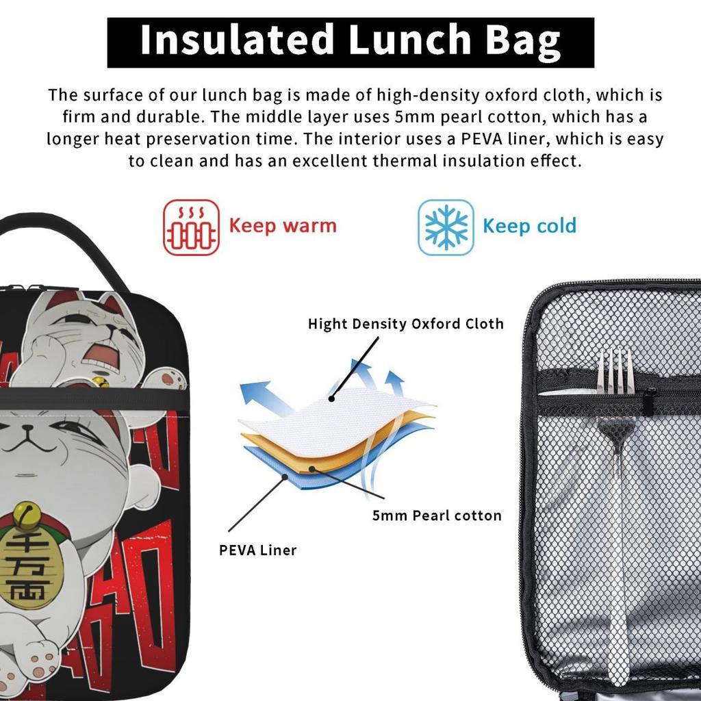 Cat Anime Lunch Bag Dandadan Lucky Turbo Granny Fashion Lunch Box School Portable Insulated Tote Food Bags Graphic Cooler Bag