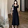 Neck skirt large size women's clothing summer thin temperament niche design dress black long dress