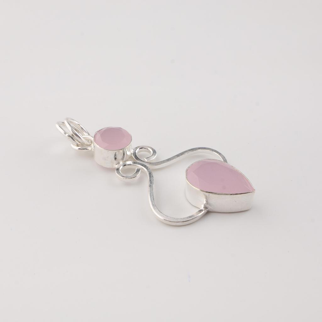 Rose Chalcedony Gemstone 925 Sterling Silver Handcrafted Jewelry Pendant 1.60" For Gift PP-13-15