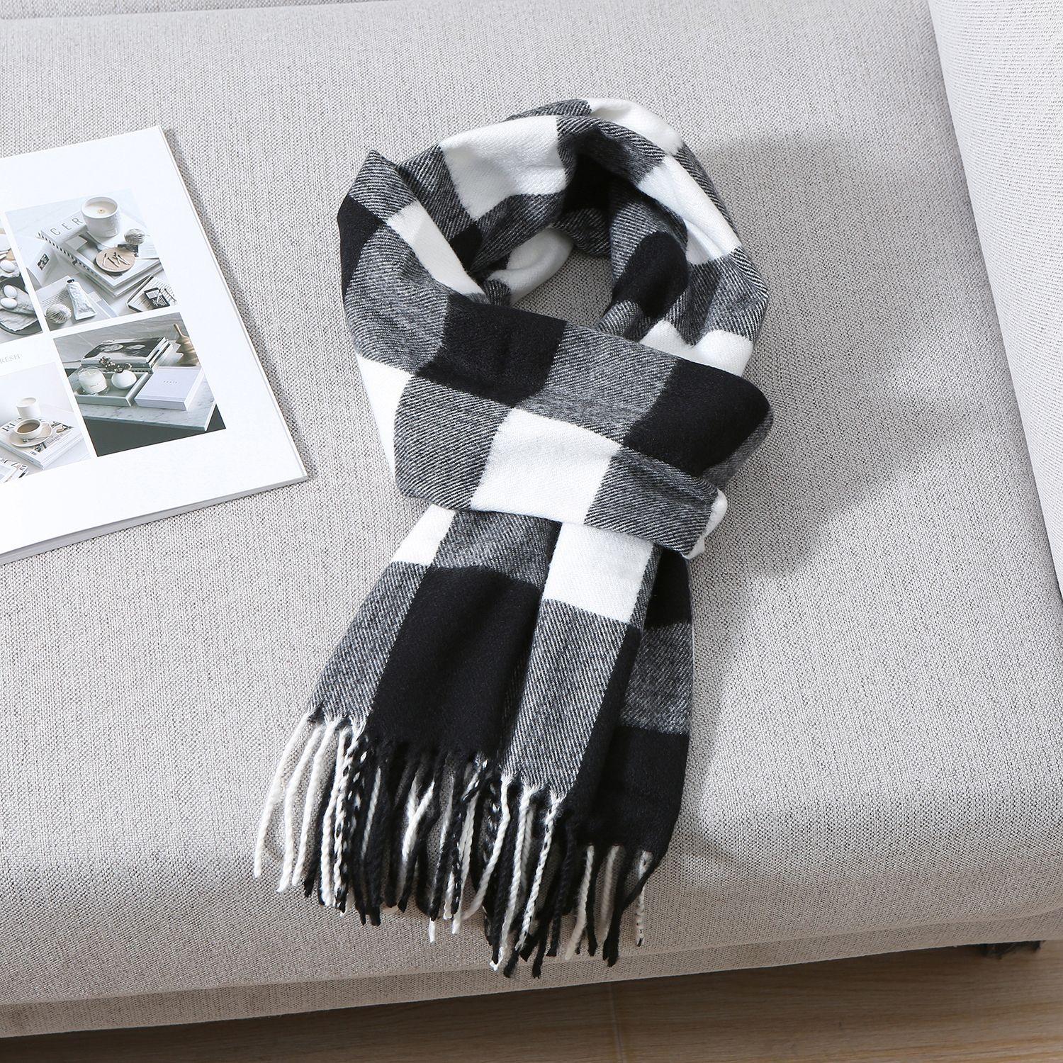 

Men s scarf black and white English grid imitation cashmere autumn and winter versatile shawl warm double-sided scarf boys gift 35*200cm сірий колір