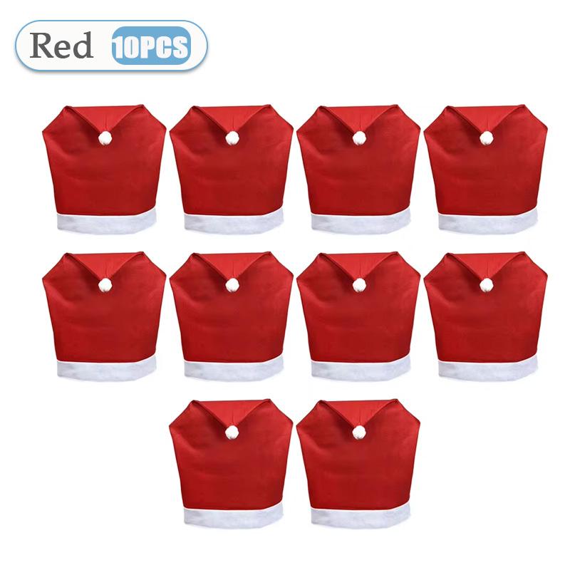 1-20PCS Christmas Chair Covers Red Polyester Dining Chair Decor with Santa Hat Back Covers, Holiday Table Setting Party Supplies