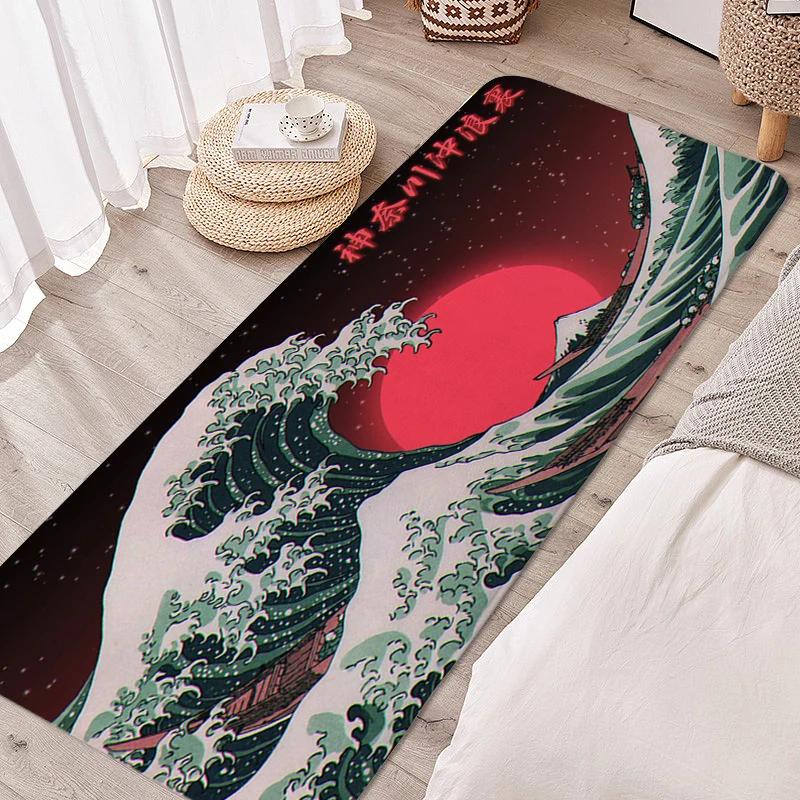 

Carpet for Bedroom Japanese Waves Living Room Rugs Kitchen Floor Mat Washable Non-slip Doormat Entrance Door Home Decorations 40x60cm16x24in